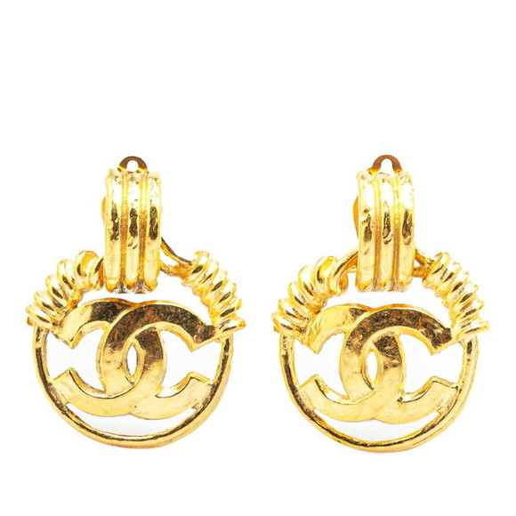 CHANEL Vintage Gold Logo Earrings - Picture 1 of 4